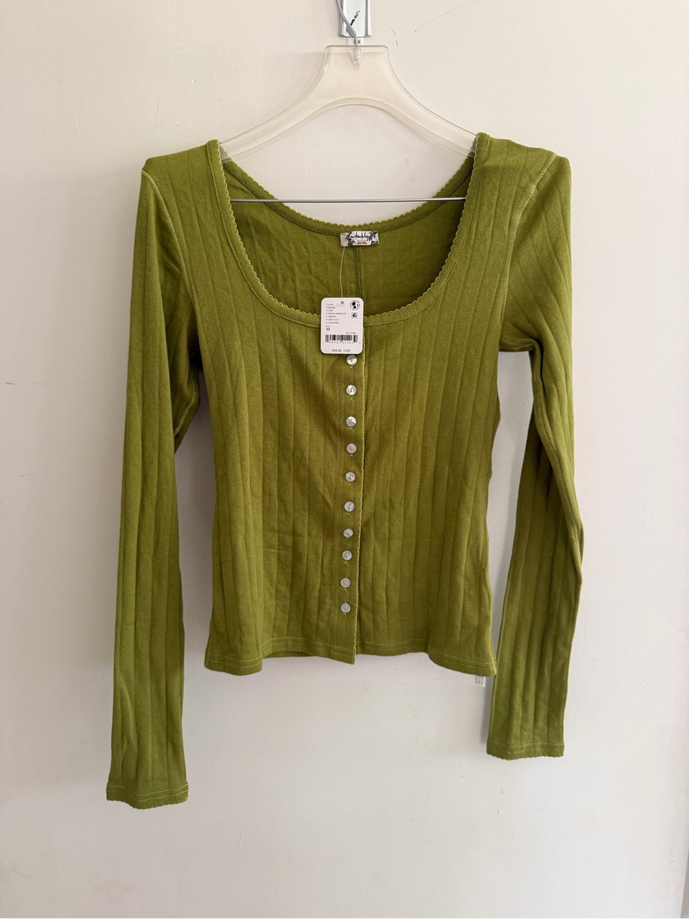 FP intimately free people Henley ribbed green button long sleeve shirt medium